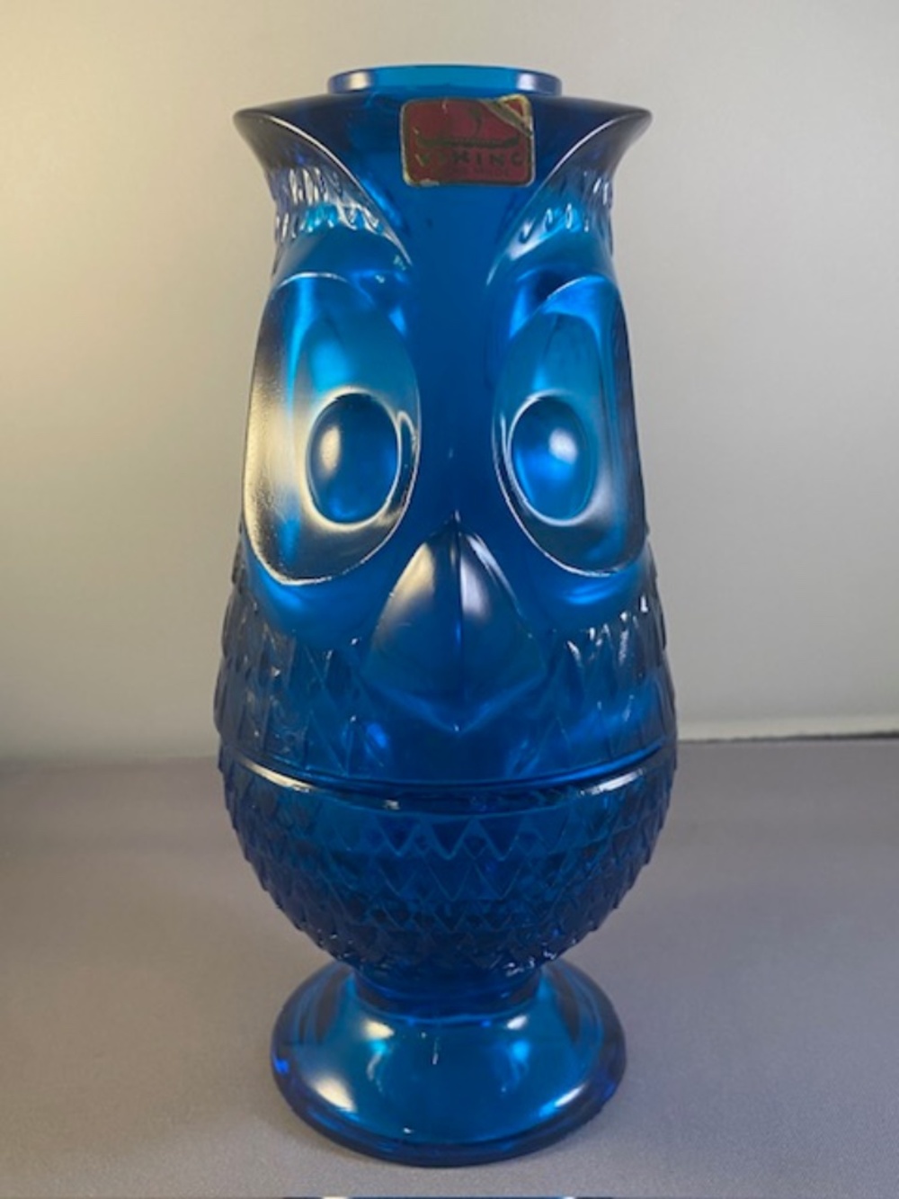 Viking Glass Fairy Lamp Bluenique Owl Glimmer Tea Candle Blue Sticker MCM 1970s